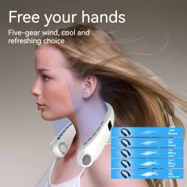 Stay Cool And Comfortable Portable Neck Fan USB Charging Digital Display, 5-speed Mini Fan Cool Portable Fan, Perfect Gift For Birthday/Christmas, For Fishing/Camping/Travel