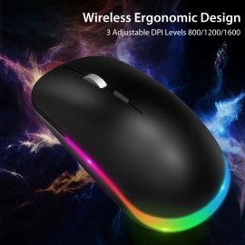 WisFox 2.4G Rechargeable Silent Wireless BT Mouse - RGB LED Ergonomic Mouse with 3 Modes (BT5.0/3.0+USB) - Perfect for Laptop, Desktop, Windows, Mac, IPad