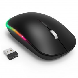 WisFox 2.4G Rechargeable Silent Wireless BT Mouse - RGB LED Ergonomic Mouse with 3 Modes (BT5.0/3.0+USB) - Perfect for Laptop, Desktop, Windows, Mac, IPad