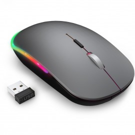 WisFox 2.4G Rechargeable Silent Wireless BT Mouse - RGB LED Ergonomic Mouse with 3 Modes (BT5.0/3.0+USB) - Perfect for Laptop, Desktop, Windows, Mac, IPad