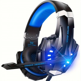 G9000 Stereo Gaming Headset For PS4 PC Xbox One PS5 Controller, Noise Cancelling Over Ear Headphones With Mic, LED Light, Bass Surround, Soft Memory Earmuffs For Laptop Mac NES Games