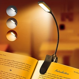 Rechargeable Book Reading Light Lamp, LED Book Light For Reading In Bed - Eye Caring Adjustable Brightness 3 Color Temperatures 20+ Hours Runtime, USB Reading Light For Bed, Book Light Clip On