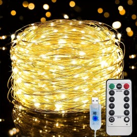 USB Powered Fairy Lights With Remote 50/100/200 LED Christmas String Lights Outdoor Waterproof 8 Modes Twinkle Lights Copper Wire Mini Lights Outdoor Indoor For Garden /Patio/ Tree/ Christmas Party/ Wedding/ Decorations