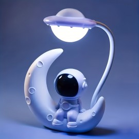 1pc Wireless USB Rechargeable Astronaut Moon LED Desk Lamp for Home and Bedroom Decoration - Soft Lighting for Reading, Work, and Relaxation