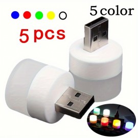 5pcs USB Small Night Light Mini Creative Portable Soft Light Eye Care LED Small Round Light Available For Student Dormitory Bedside Light USB Plug In