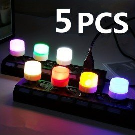 5 PCS USB Small Night Light Mini Creative Portable Soft Light Eye Care LED Small Round Light Available For Student Dormitory Children's Bedside Light USB Plug In