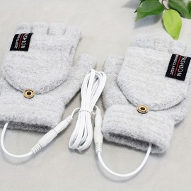 Unisex USB Heating Gloves Knitted Hand Half Heated Fingerless + Clamshell Heating Heater With Buttons Washable Design Gloves Winter Hand Warm, Without Battery