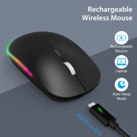 WisFox 2.4G Rechargeable Silent Wireless BT Mouse - RGB LED Ergonomic Mouse with 3 Modes (BT5.0/3.0+USB) - Perfect for Laptop, Desktop, Windows, Mac, IPad