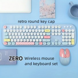 1 Set Cartoon Cute Wireless Keyboard & Mouse For Girls Office Computer High-looking Retro