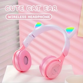 Head-mounted Headset Gradient Color LED Luminous Cat Ears Telescopic Folding Children's Cheap Gift Cute Wireless  Headset