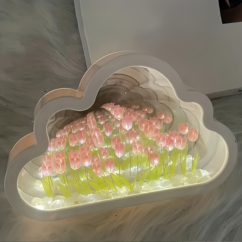 1pc tulip flower sea night light handmade diy creative giftm atmosphere lamp when the light is turned off it functions as a mirror and when the light is turned on it becomes a night light an ideal birthday gift and ornament details 6