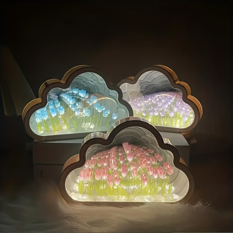 1pc tulip flower sea night light handmade diy creative giftm atmosphere lamp when the light is turned off it functions as a mirror and when the light is turned on it becomes a night light an ideal birthday gift and ornament details 9