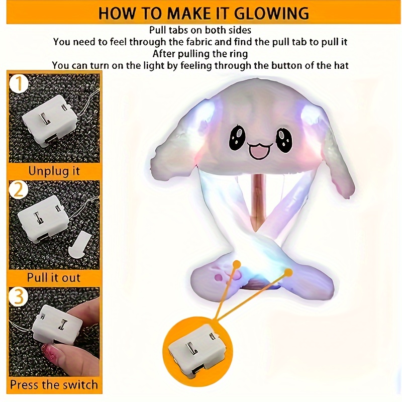 cute rabbit ear hat glowing hat with moving ears details 0