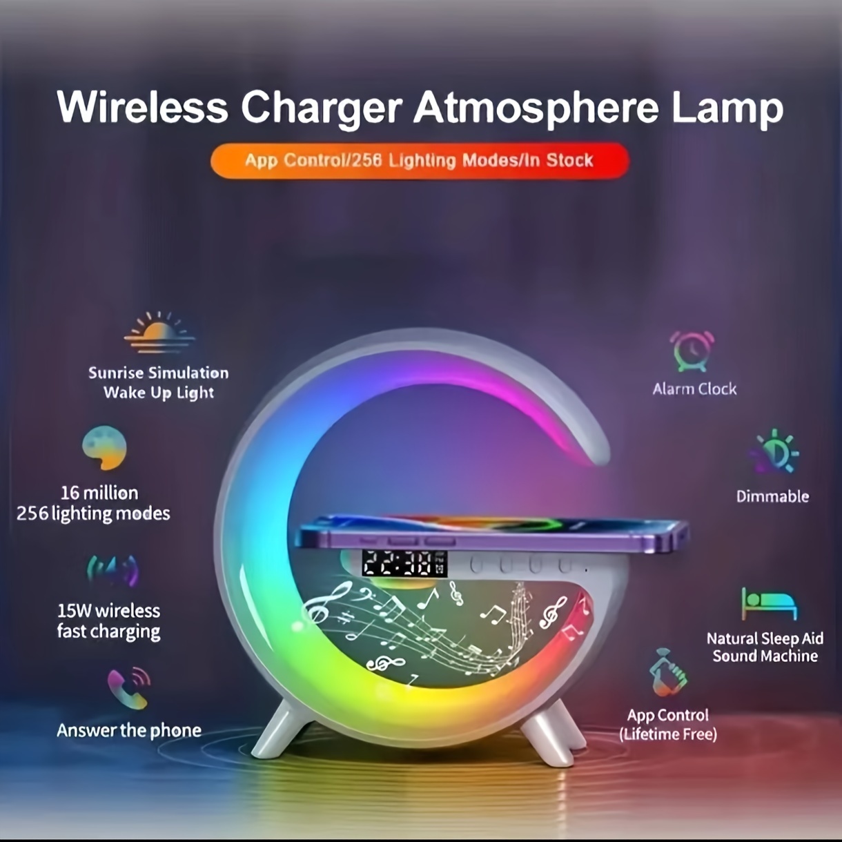 portable mobile phone wireless charging high sound quality sound colorful atmosphere light digital display clock super multifunctional should have everything indoor home life good things outdoor travel camping essential details 4