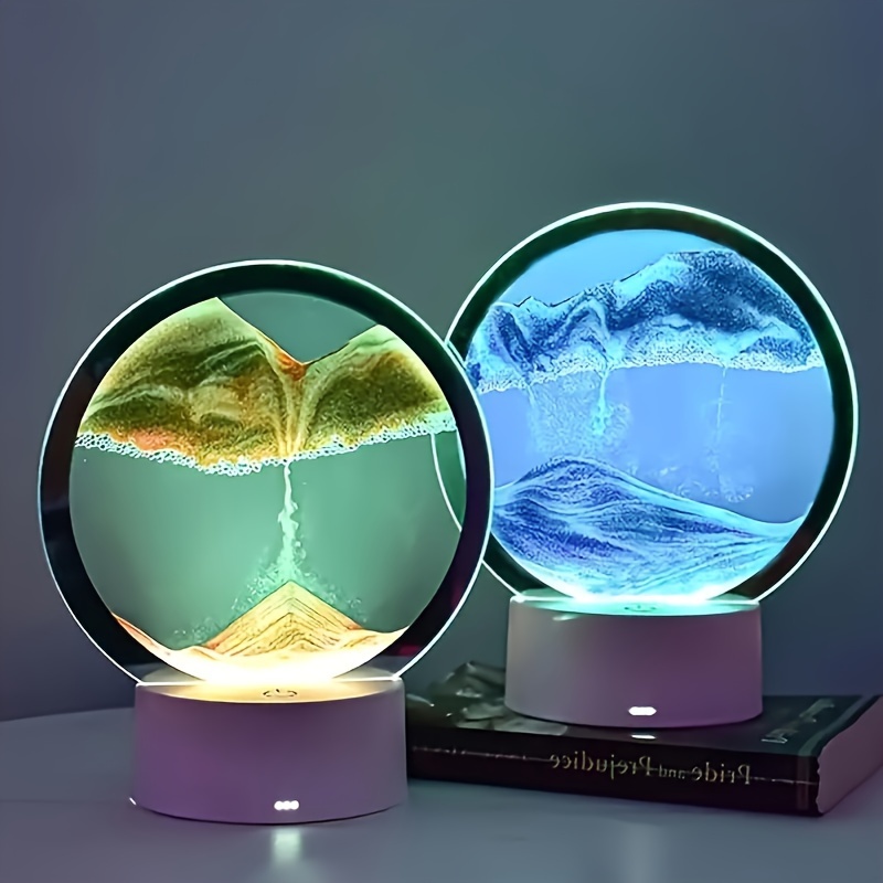 1pc Sand Art Moving Night Lamp, Craft Quicksand 3D LandscapeFlowing Sand Picture Hourglass Gift Led Table Night Light Home Decor details 2