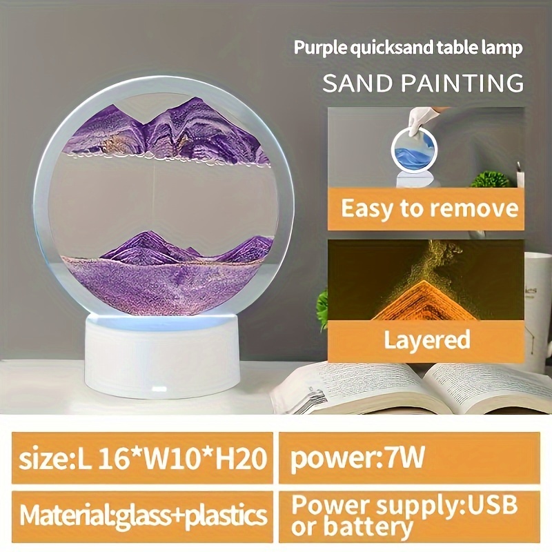 1pc Sand Art Moving Night Lamp, Craft Quicksand 3D LandscapeFlowing Sand Picture Hourglass Gift Led Table Night Light Home Decor details 3