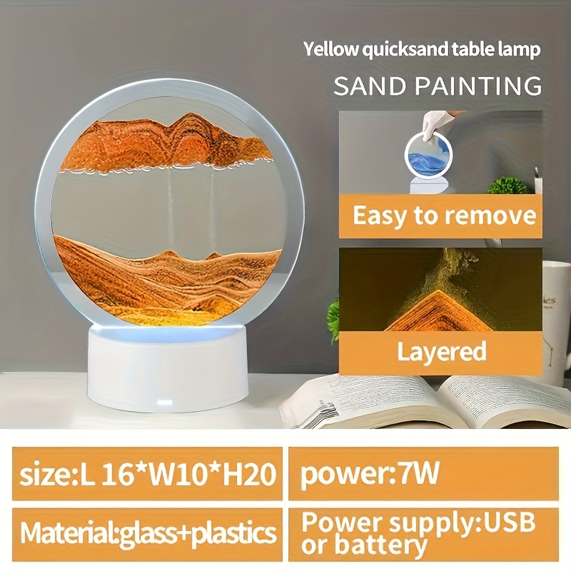 1pc Sand Art Moving Night Lamp, Craft Quicksand 3D LandscapeFlowing Sand Picture Hourglass Gift Led Table Night Light Home Decor details 8