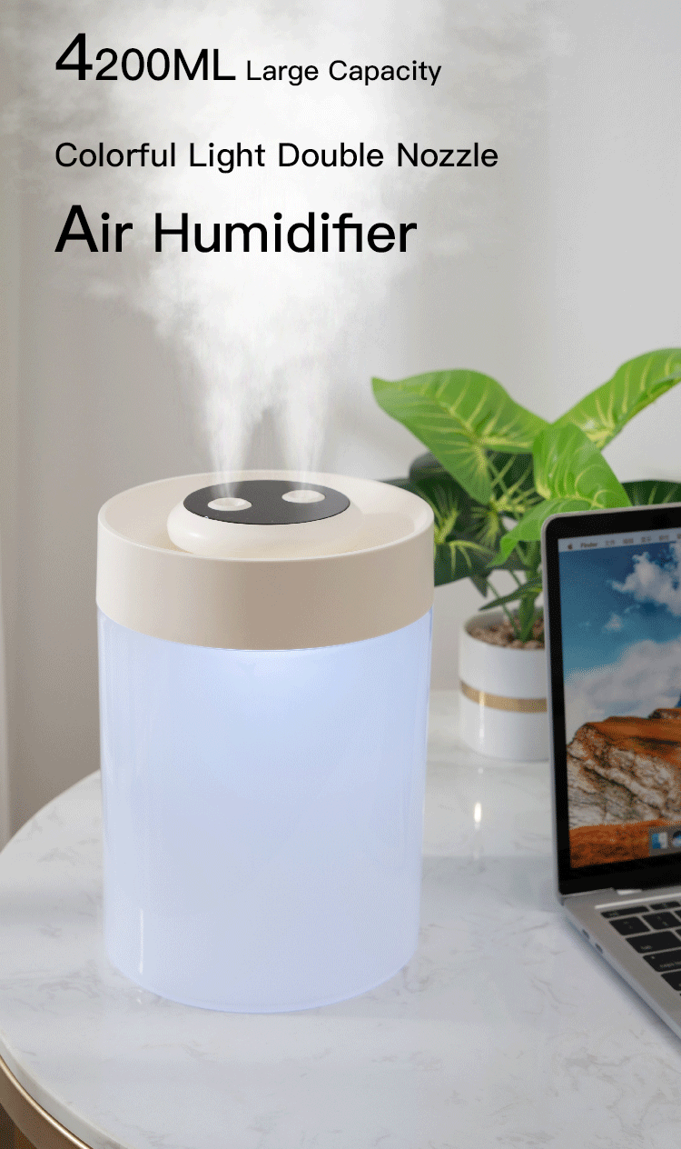 new design 4 2l large capacity double nozzle air humidifier led commercial home appliance oem usb 4 2l essential oil diffuser details 0