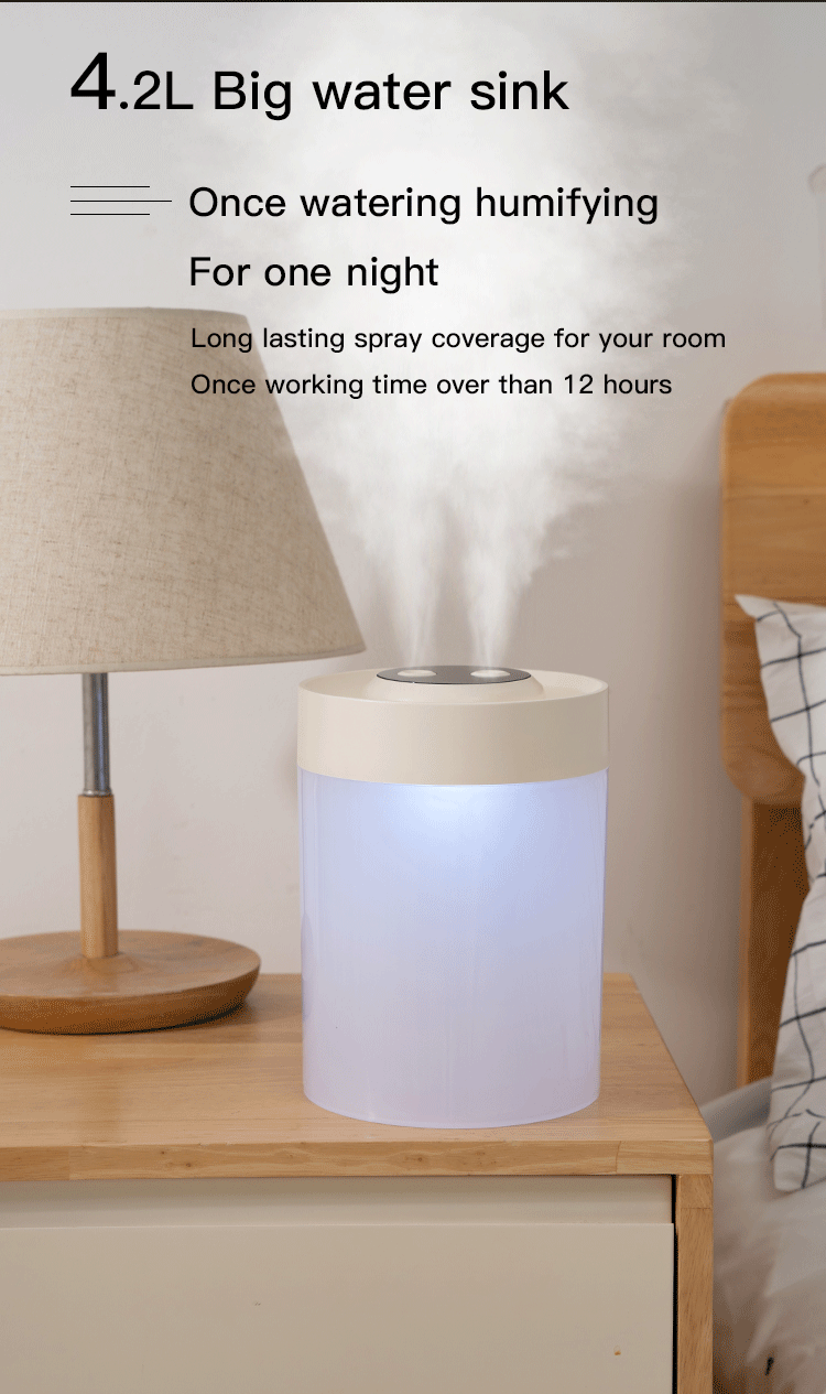 new design 4 2l large capacity double nozzle air humidifier led commercial home appliance oem usb 4 2l essential oil diffuser details 3