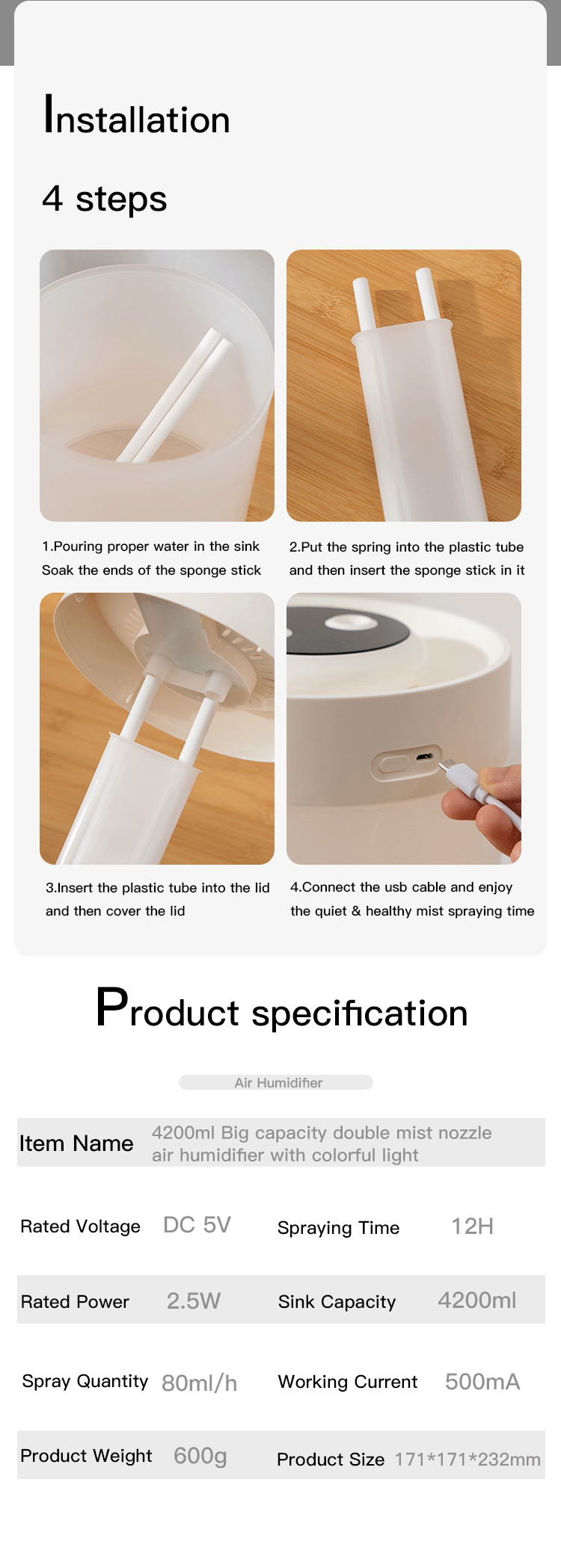 new design 4 2l large capacity double nozzle air humidifier led commercial home appliance oem usb 4 2l essential oil diffuser details 7