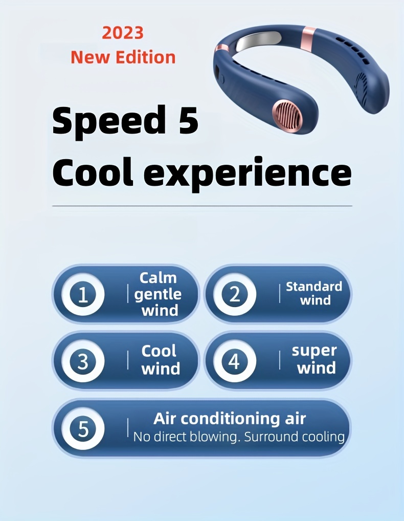 stay cool and comfortable portable neck fan usb charging digital display 5 speed mini fan cool portable fan perfect gift for birthday christmas for fishing camping travel details 0