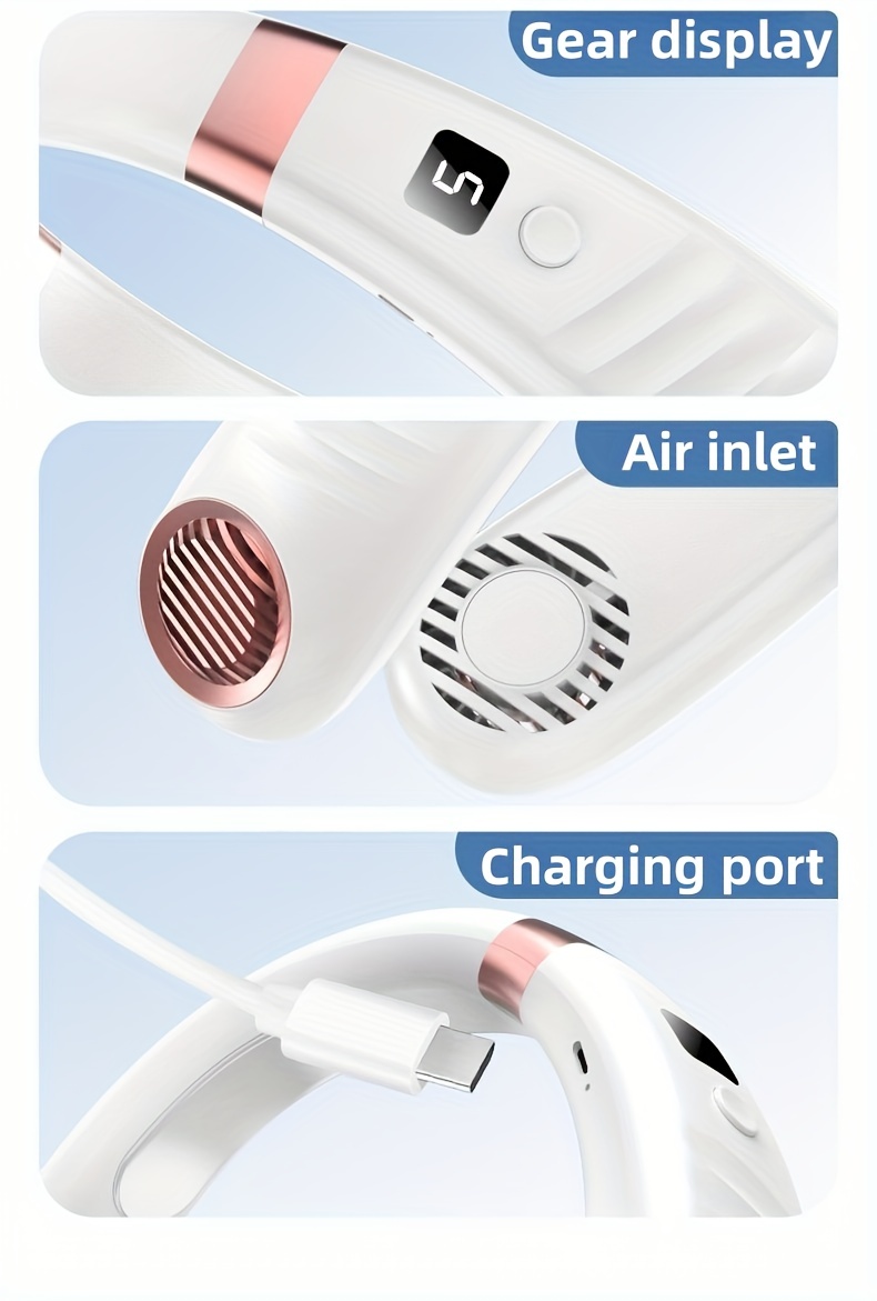 stay cool and comfortable portable neck fan usb charging digital display 5 speed mini fan cool portable fan perfect gift for birthday christmas for fishing camping travel details 1