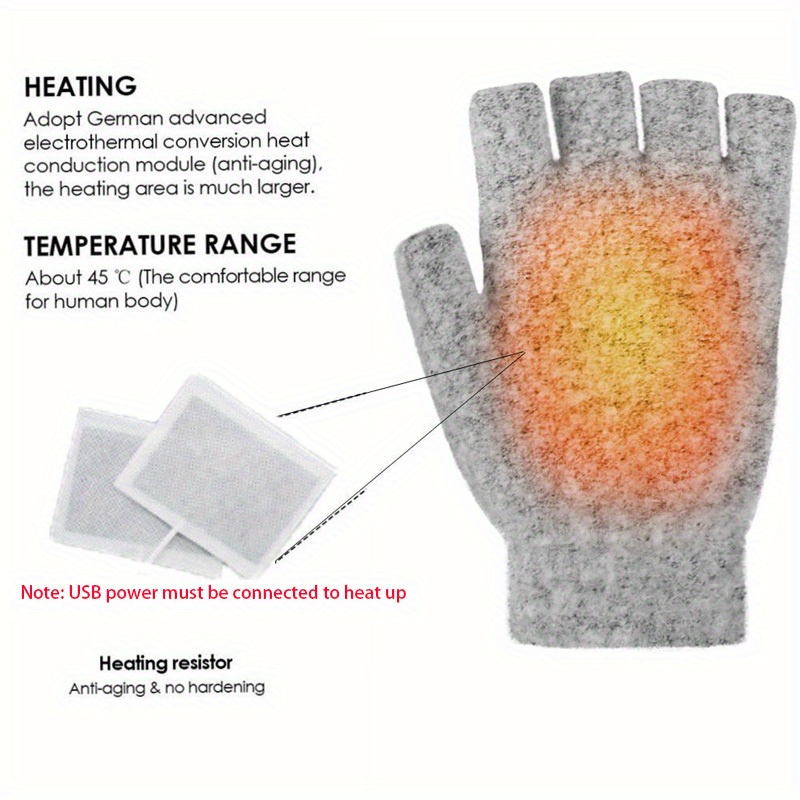 unisex usb heating gloves knitted hand half heated fingerless clamshell heating heater with buttons washable design gloves winter hand warm without battery details 0