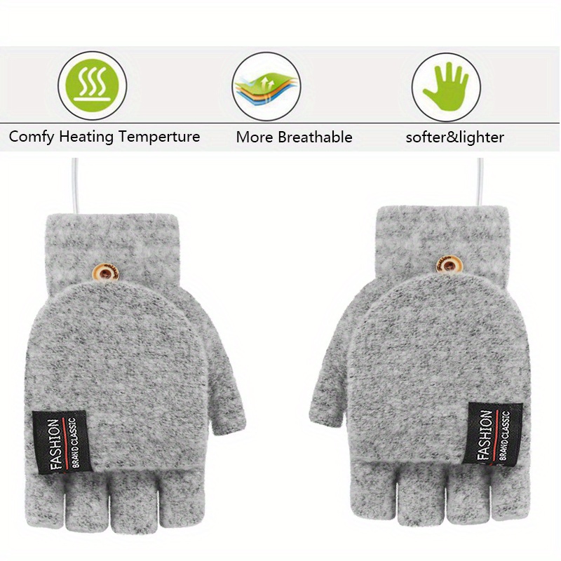 unisex usb heating gloves knitted hand half heated fingerless clamshell heating heater with buttons washable design gloves winter hand warm without battery details 2