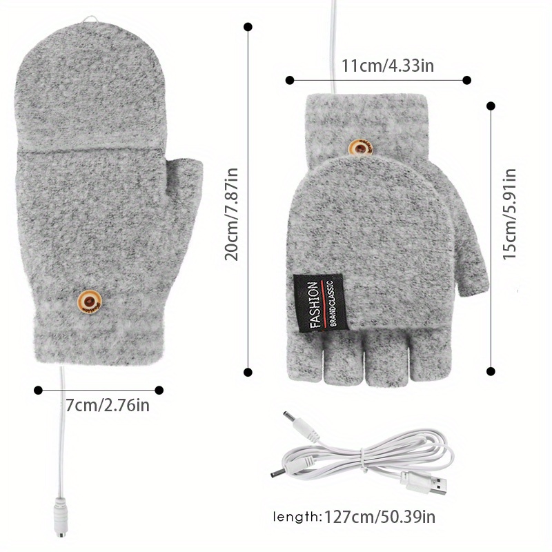 unisex usb heating gloves knitted hand half heated fingerless clamshell heating heater with buttons washable design gloves winter hand warm without battery details 3