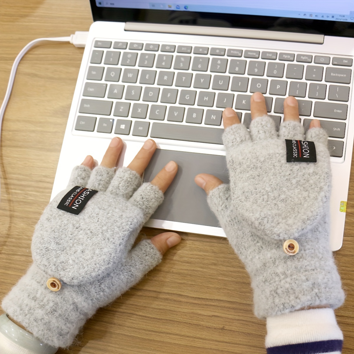 unisex usb heating gloves knitted hand half heated fingerless clamshell heating heater with buttons washable design gloves winter hand warm without battery details 5