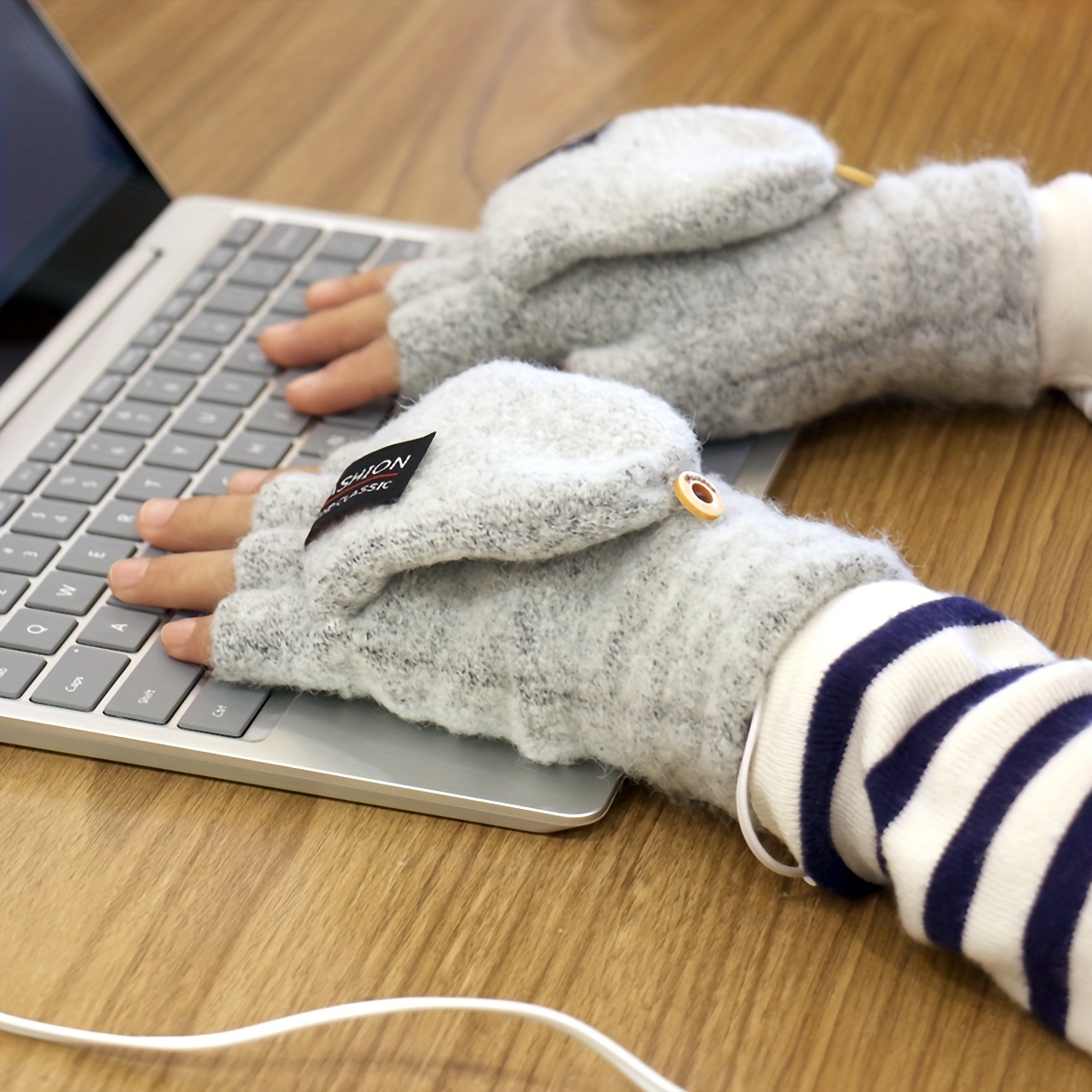 unisex usb heating gloves knitted hand half heated fingerless clamshell heating heater with buttons washable design gloves winter hand warm without battery details 6