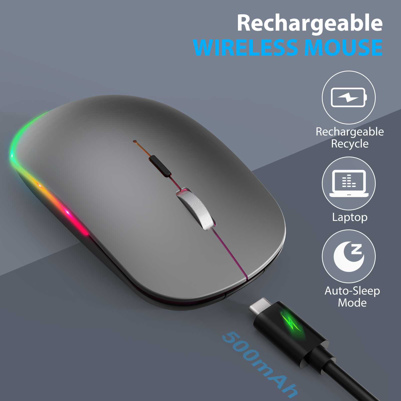 wisfox 2 4g rechargeable silent wireless bt mouse rgb led ergonomic mouse with 3 modes bt5 0 3 0 usb perfect for laptop desktop windows mac ipad details 3