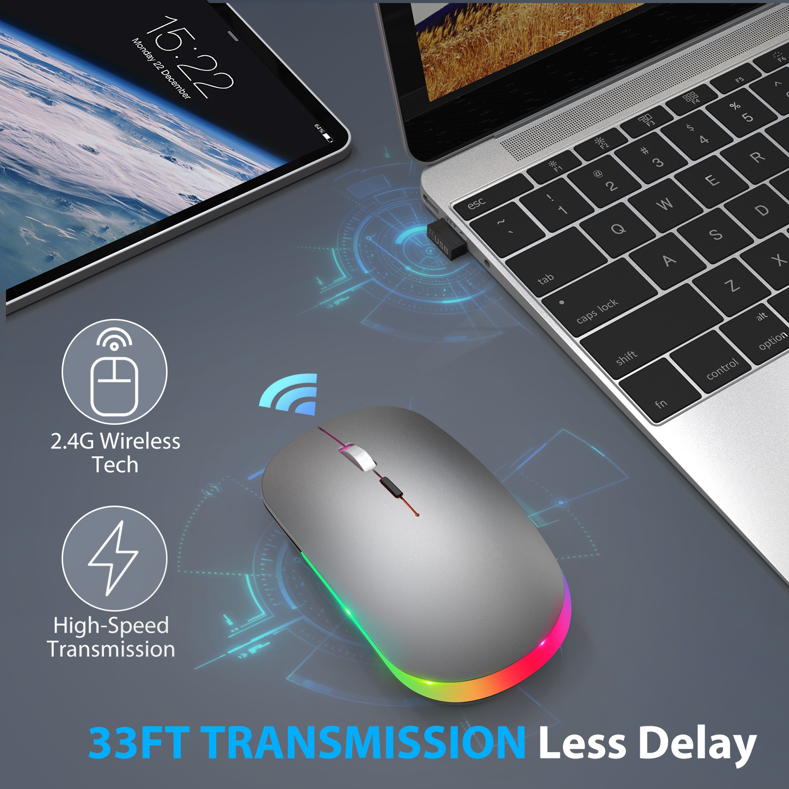 wisfox 2 4g rechargeable silent wireless bt mouse rgb led ergonomic mouse with 3 modes bt5 0 3 0 usb perfect for laptop desktop windows mac ipad details 8