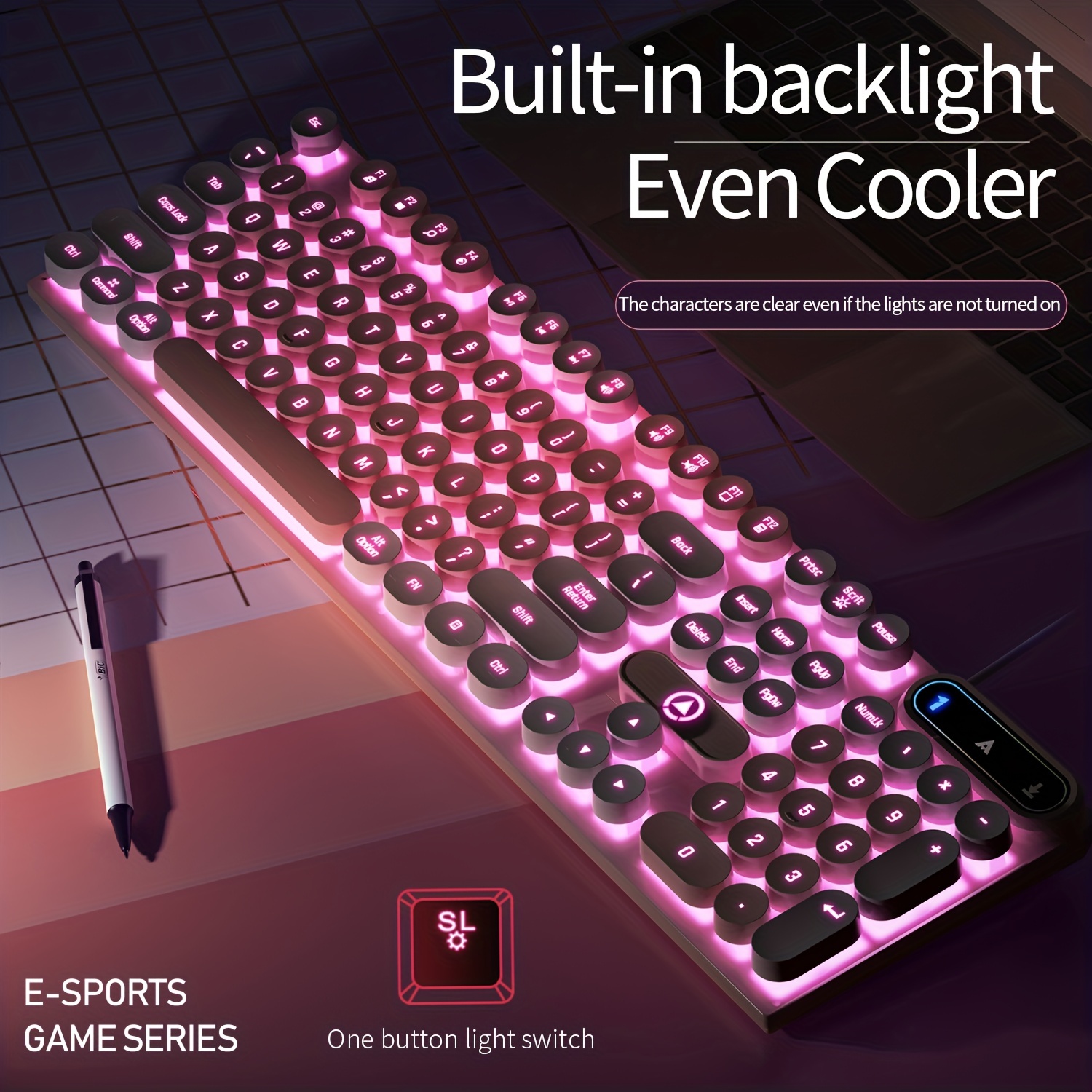 luminous keyboard wired punk color matching computer accessories for games details 3