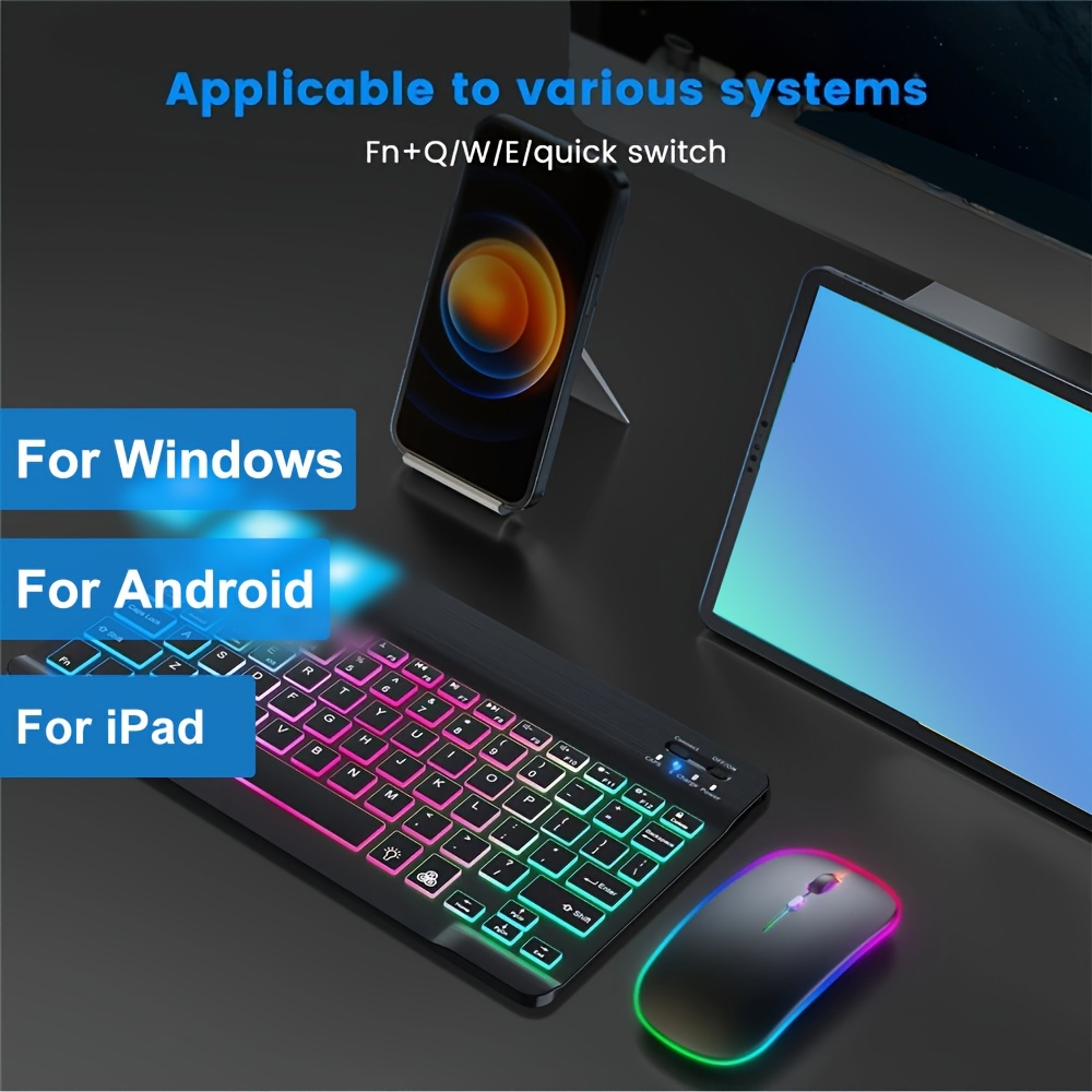 ultra slim backlit backlight wireless keyboard and mouse for ios android windows tablet ipad english keyboard and mouse details 2