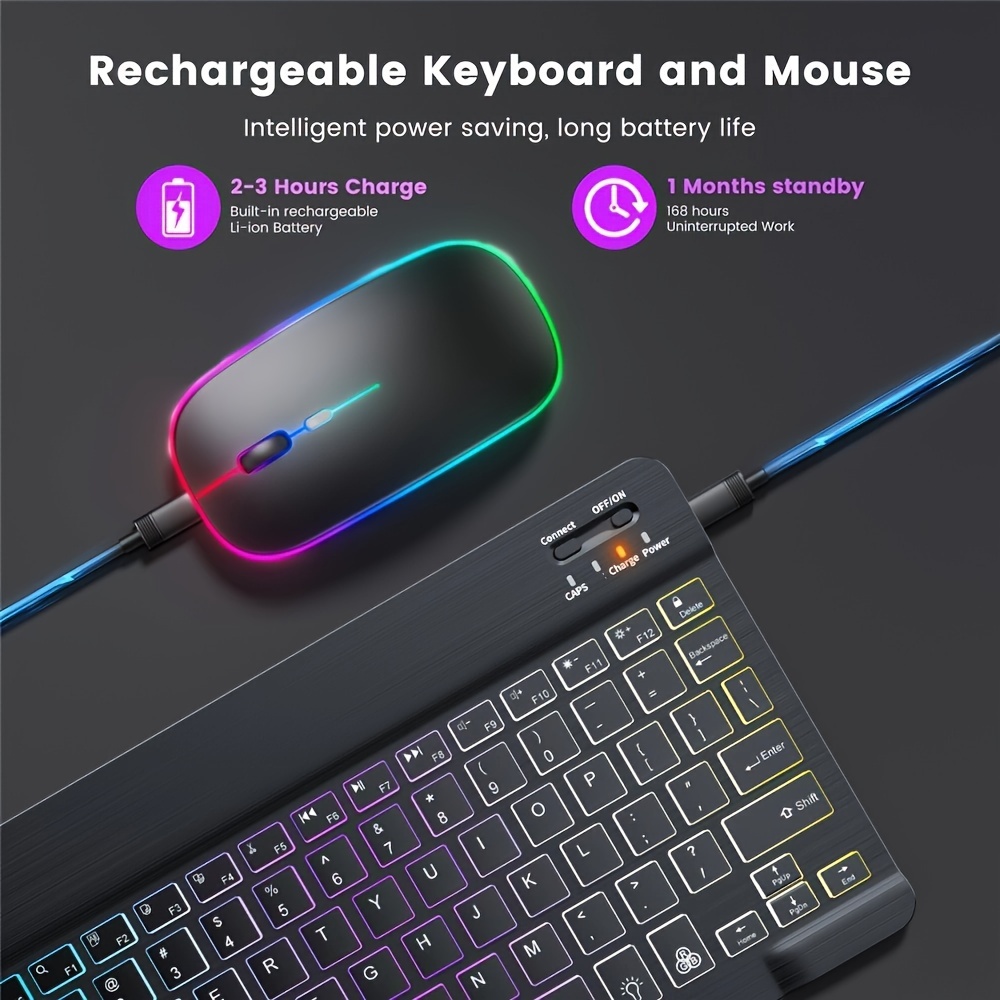 ultra slim backlit backlight wireless keyboard and mouse for ios android windows tablet ipad english keyboard and mouse details 4