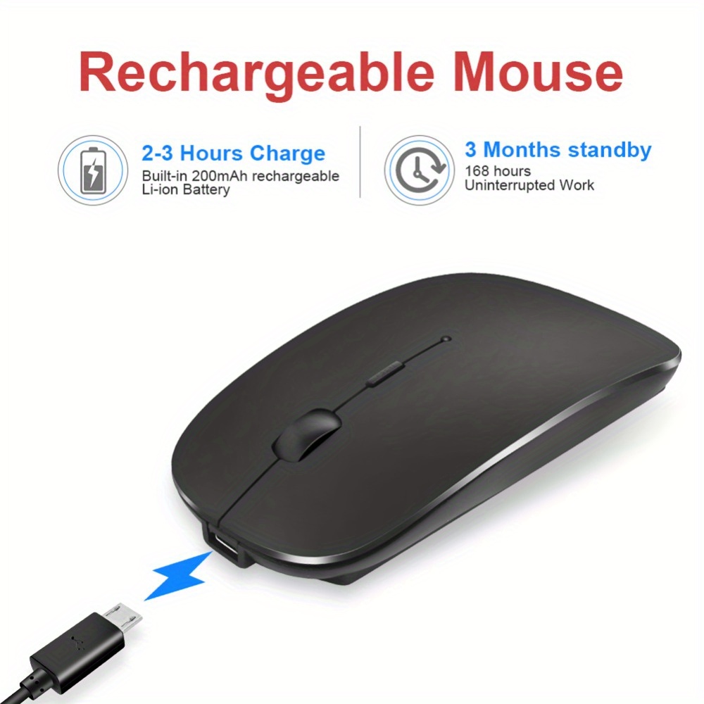 rechargeable wireless mouse mute computer silent mouse mini usb ergonomic mouse 2 4ghz for laptop desktop computer gift for birthday easter boy girlfriend details 0