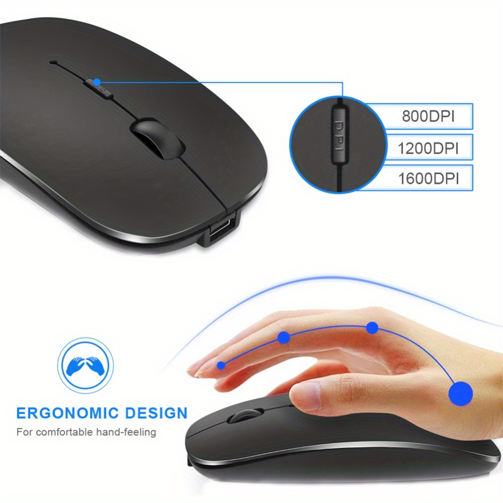 rechargeable wireless mouse mute computer silent mouse mini usb ergonomic mouse 2 4ghz for laptop desktop computer gift for birthday easter boy girlfriend details 4