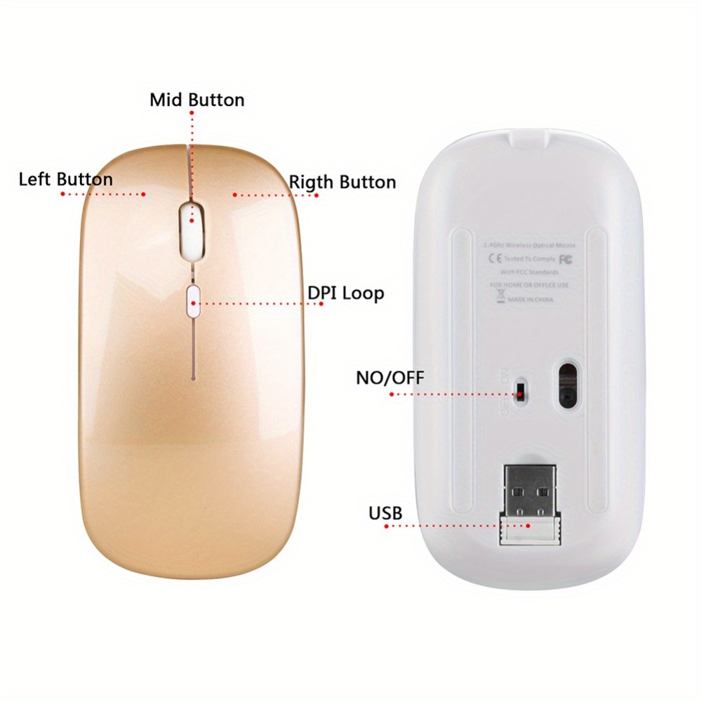 rechargeable wireless mouse mute computer silent mouse mini usb ergonomic mouse 2 4ghz for laptop desktop computer gift for birthday easter boy girlfriend details 9