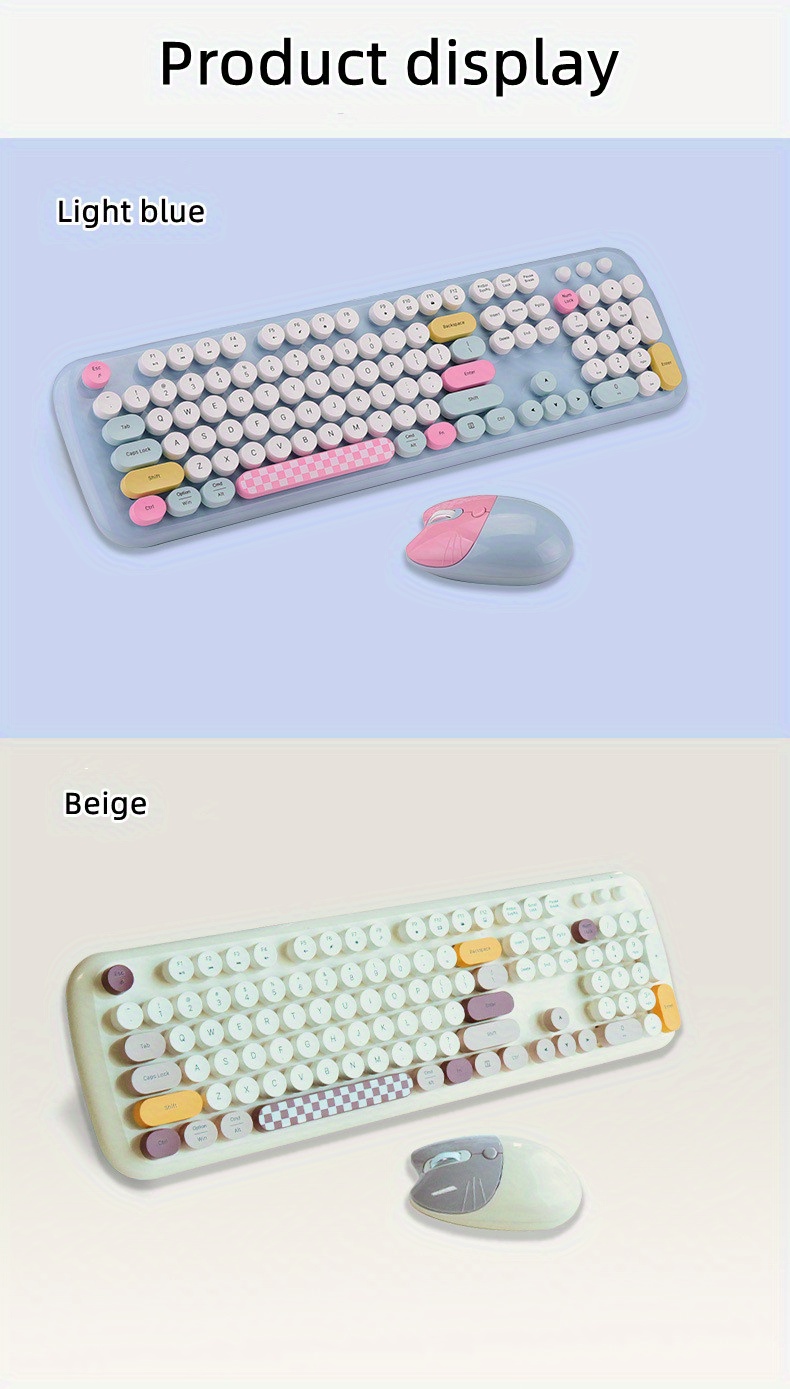 1 set cartoon cute wireless keyboard mouse for girls office computer high looking retro details 7