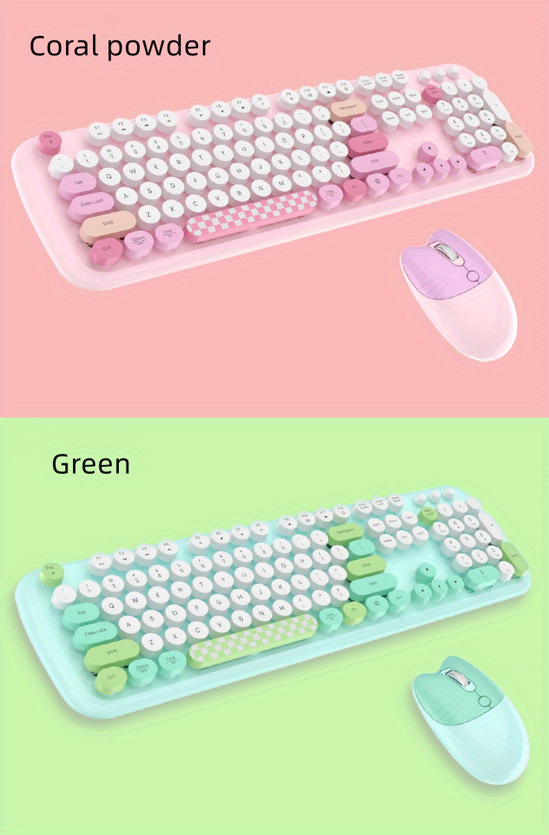 1 set cartoon cute wireless keyboard mouse for girls office computer high looking retro details 8