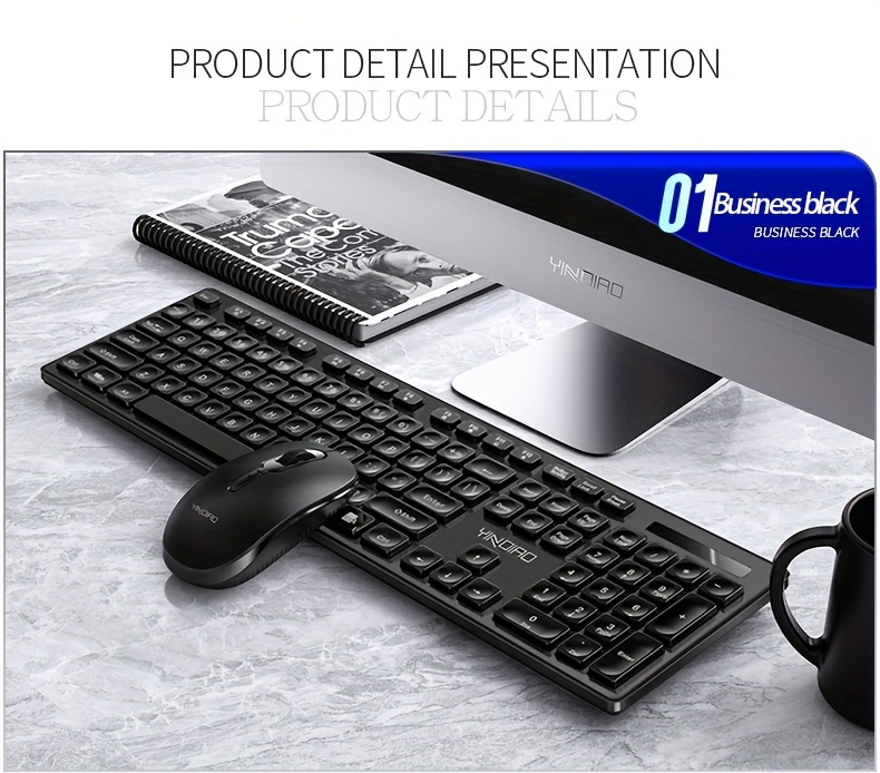 computer desktop notebook, yindiao wireless keyboard mouse set for computer desktop notebook silent soundless office gaming details 3