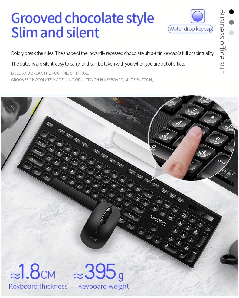 computer desktop notebook, yindiao wireless keyboard mouse set for computer desktop notebook silent soundless office gaming details 7