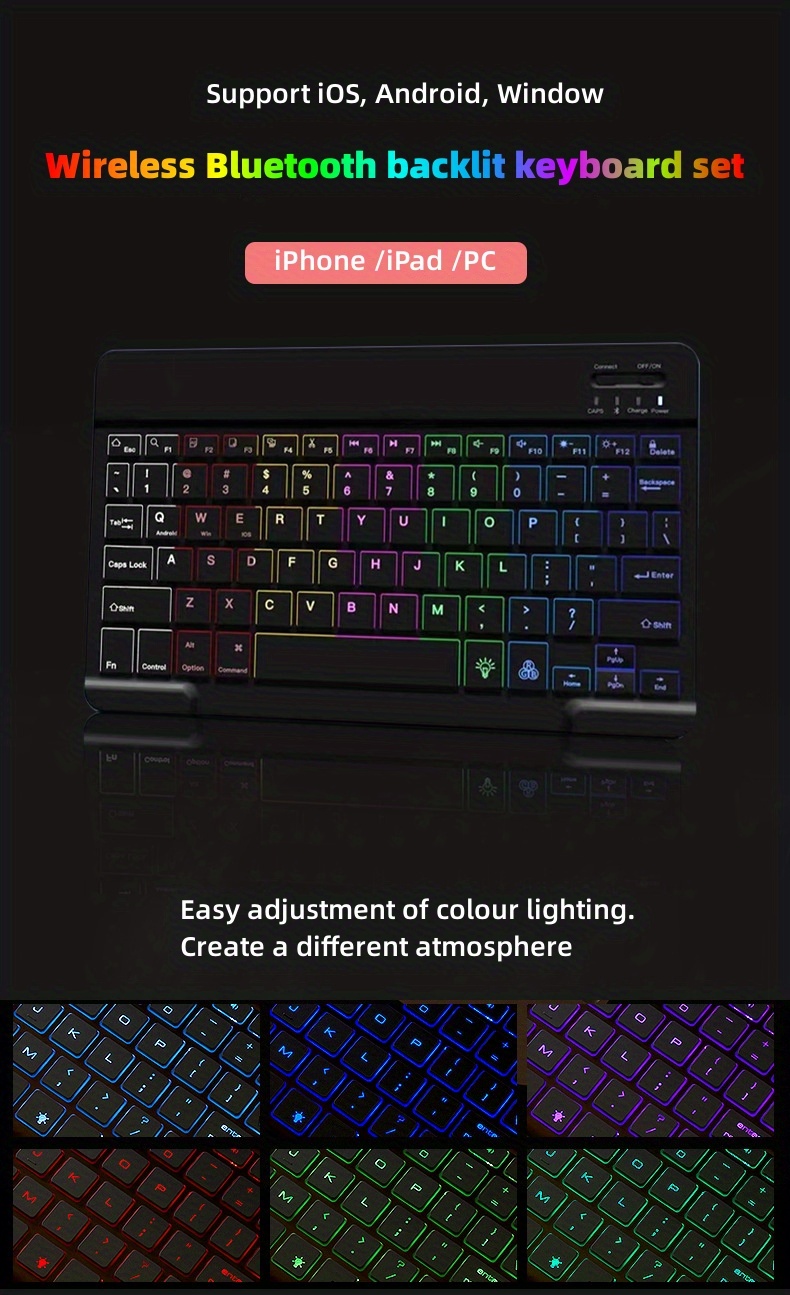 keyboard for tablet android ios windows wireless mouse keyboard bt rainbow backlit keyboard for ipad phone details 3