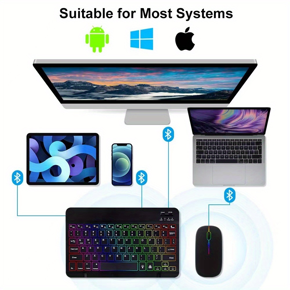 keyboard for tablet android ios windows wireless mouse keyboard bt rainbow backlit keyboard for ipad phone details 4