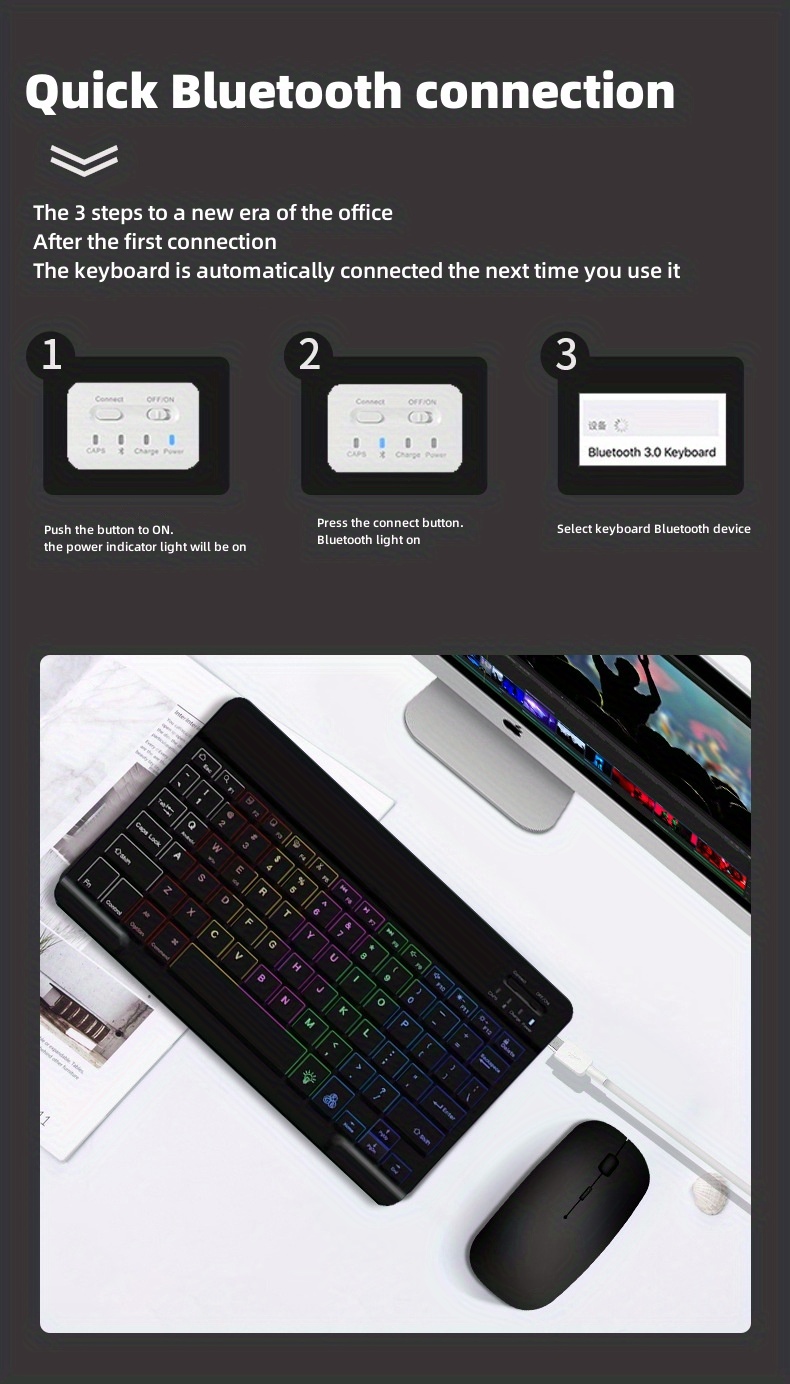 keyboard for tablet android ios windows wireless mouse keyboard bt rainbow backlit keyboard for ipad phone details 6