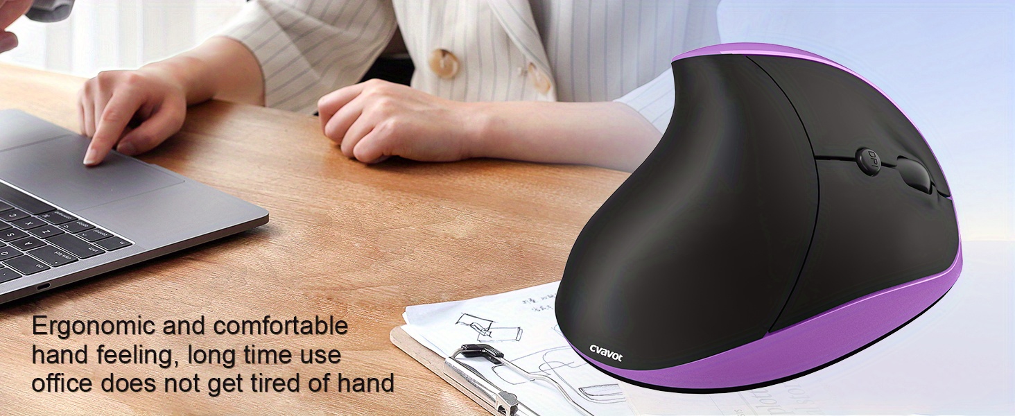 ergonomic mouse rechargeable vertical wireless mouse small right handed computer wireless mouse with 6 buttons 3 adjustable 800 1200 1600 dpi for laptop desktop pc macbook purple details 6