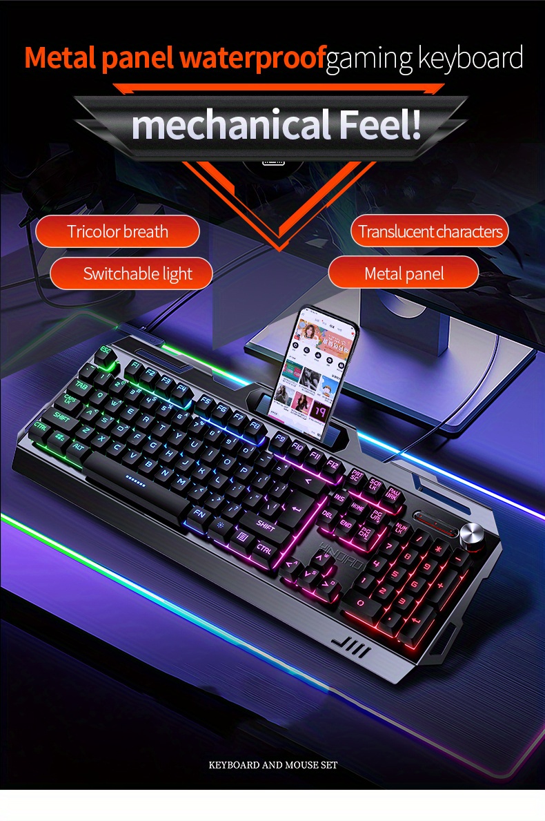 yindiao v2 computer wired keyboard e sports gaming typing office universal usb plug in hair light keyboard available for windows system details 0