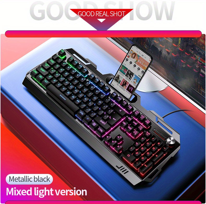 yindiao v2 computer wired keyboard e sports gaming typing office universal usb plug in hair light keyboard available for windows system details 2