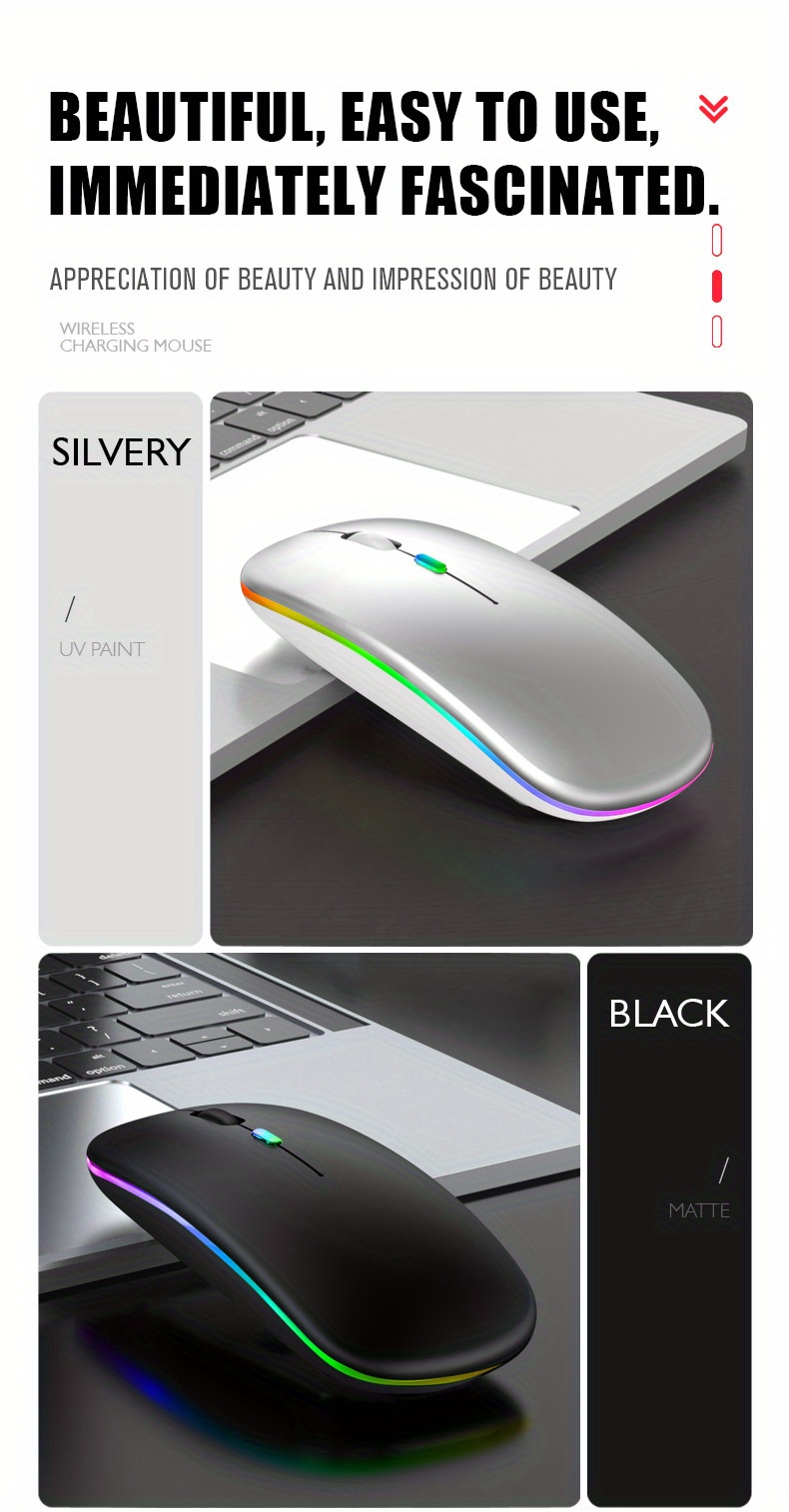 rechargeable wireless mouse with 2 4ghz usb rgb 1600dpi mouse for computer laptop tablet pc macbook gaming mouse gamer details 2